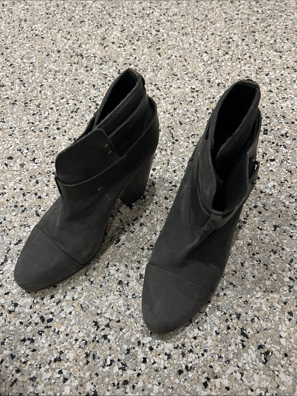 rag & bone gray Suede Ankle Booties with Buckle Detail